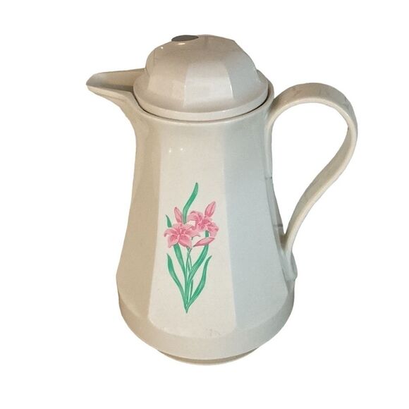 Vintage 80s Thermos Pink Flower Christa Coffee Butler Carafe - Picture 1 of 14
